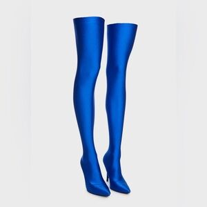 AZALEA WANG Blue Stretch Thigh High Stiletto Boot